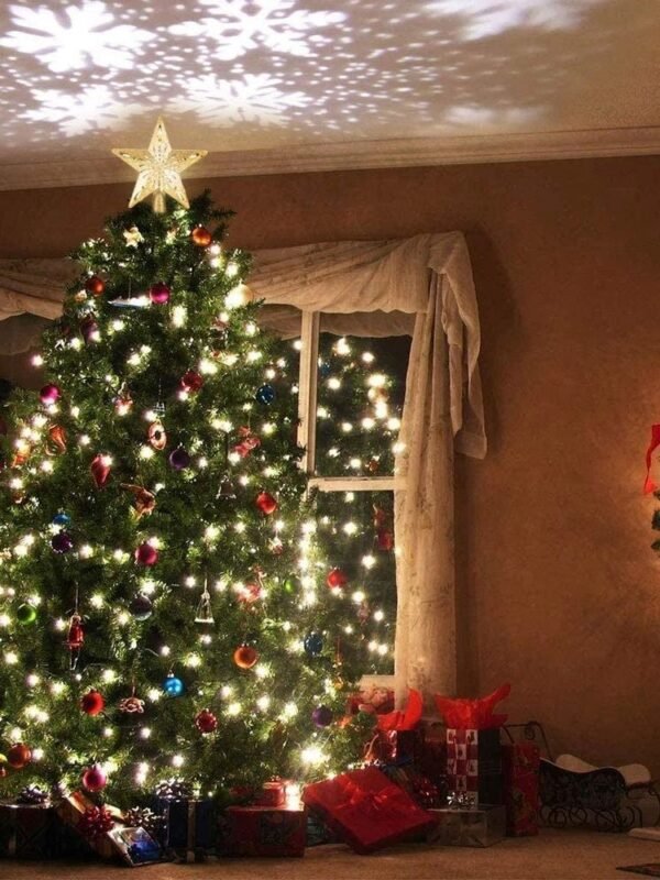 Cimier De Sapin De Noel Projecteur Detoiles Et Flocons Or