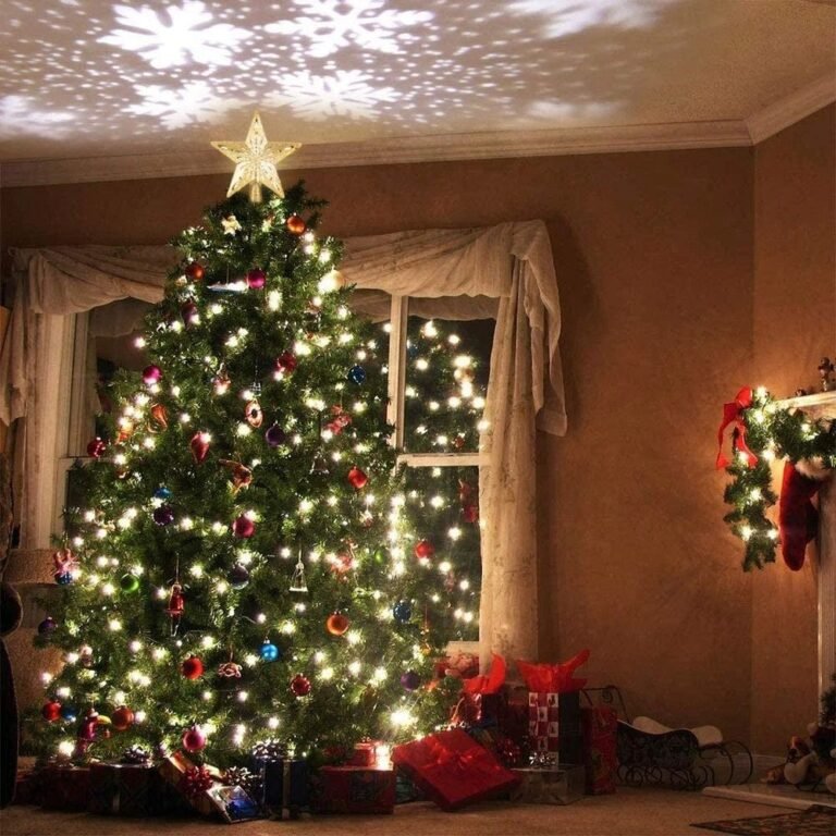Cimier De Sapin De Noel Projecteur Detoiles Et Flocons Or
