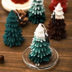 Bougie De Noel En Cire De Soja Sapin Blanc Et Vert