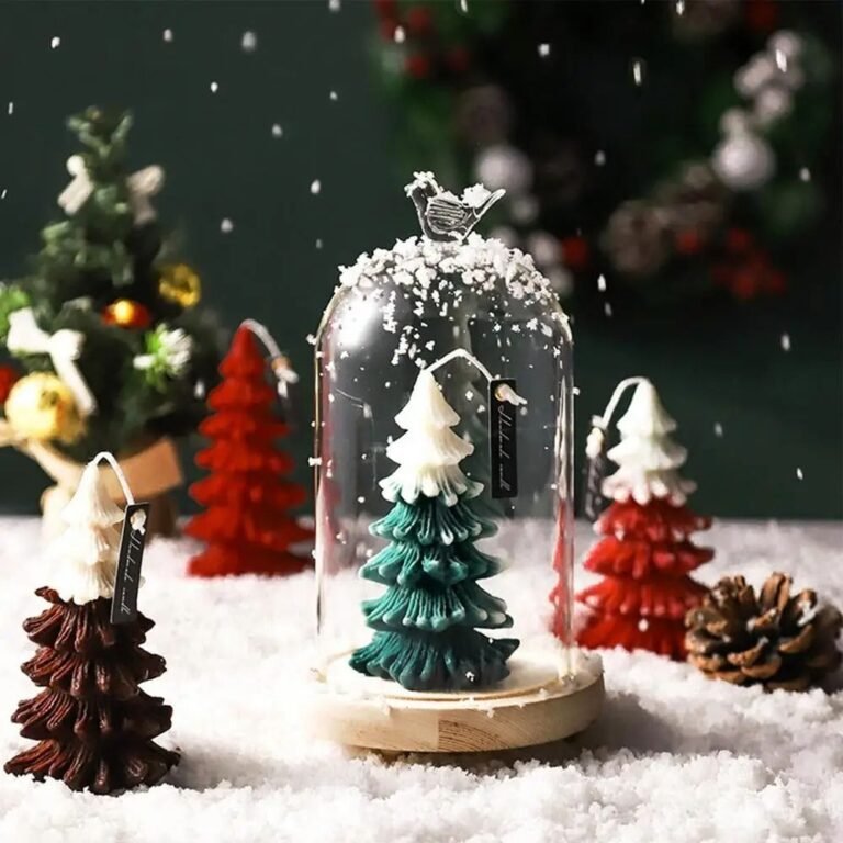 Bougie De Noel En Cire De Soja Sapin Blanc Et Vert 4