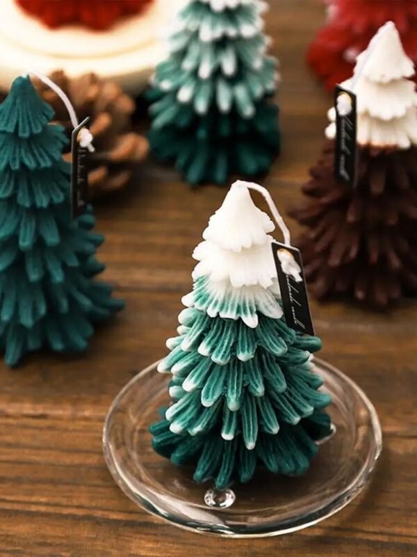 Bougie De Noel En Cire De Soja Sapin Blanc Et Vert