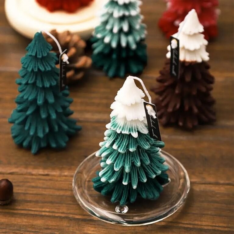 Bougie De Noel En Cire De Soja Sapin Blanc Et Vert