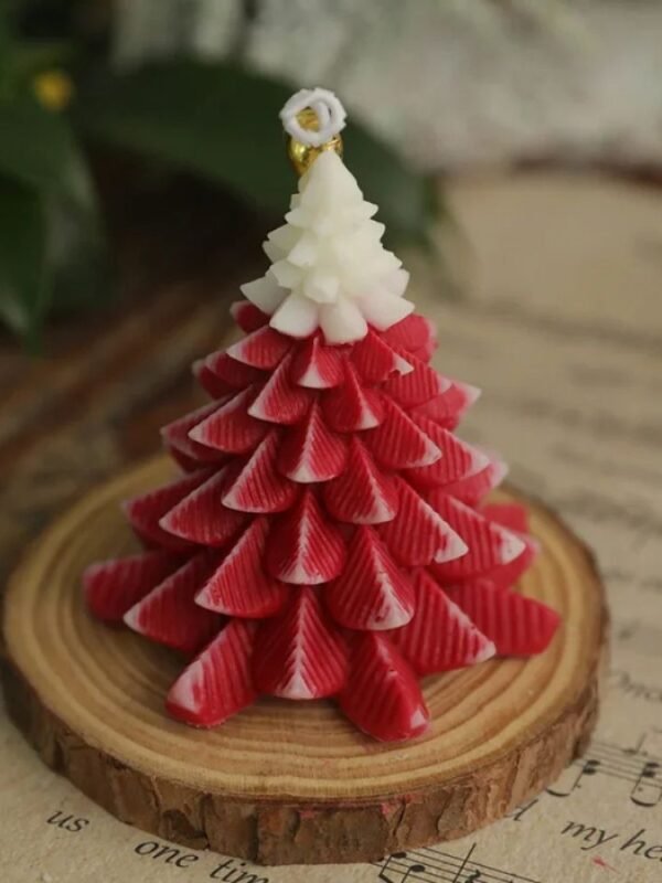 Bougie Sapin De Noel En Cire De Paraffine Naturelle Rouge Et Blanc