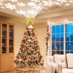 Cimier De Sapin De Noel Projecteur Detoiles Et Flocons Or 4