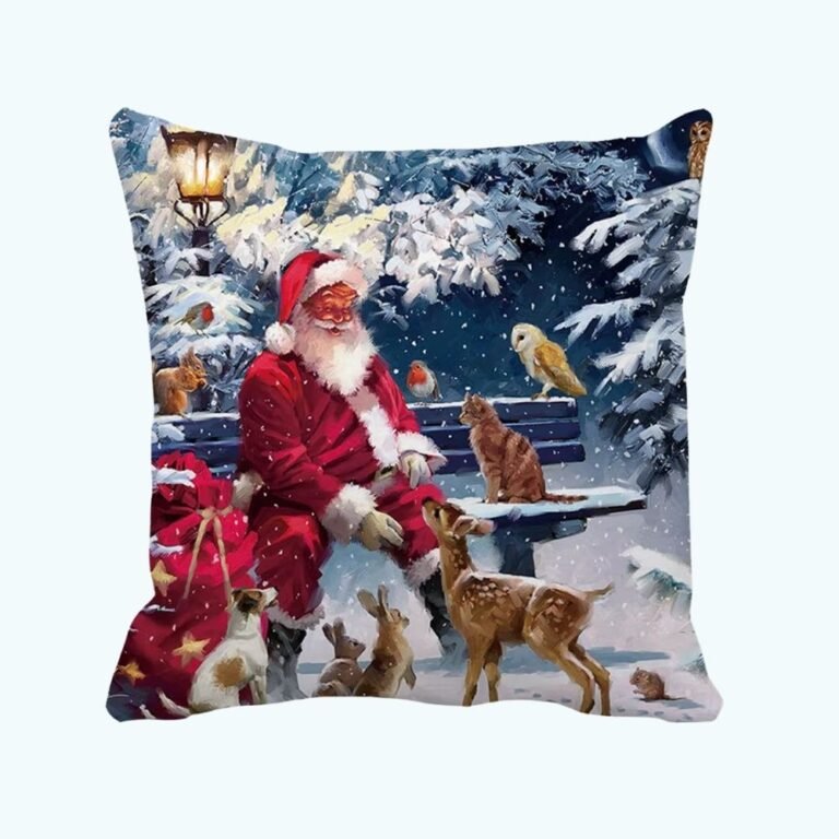Housse De Coussin De Noel Pere Noel Avec Les Animaux 1