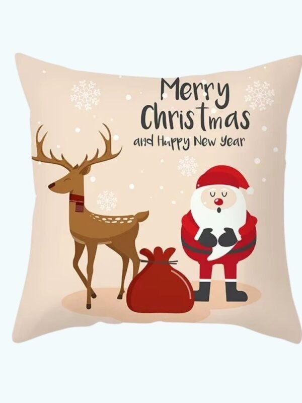 Housse De Coussin De Noel Renne Pere Noel Avec Son Sac 1