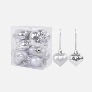Lot De 12 Boules De Noel Coeur Argent 1