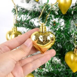 Lot De 12 Boules De Noel Coeur Or