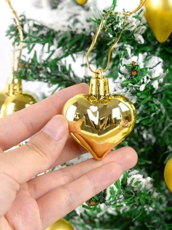 Lot De 12 Boules De Noel Coeur Or
