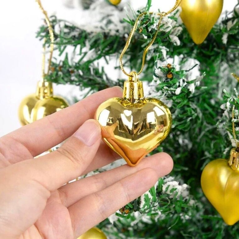 Lot De 12 Boules De Noel Coeur Or