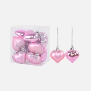 Lot De 12 Boules De Noel Coeur Rose
