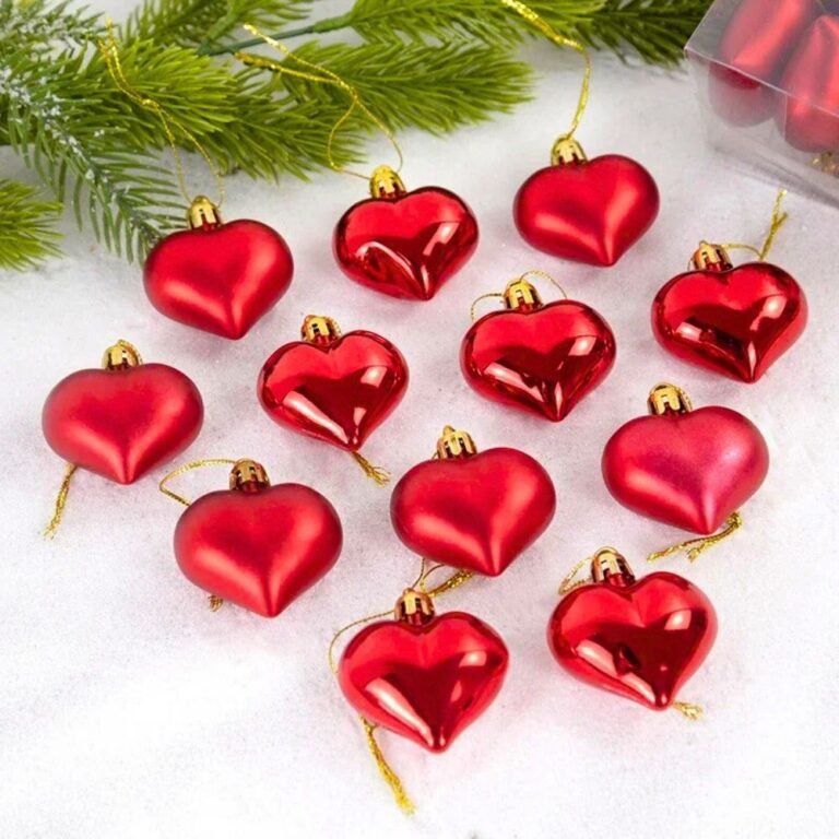 Lot De 12 Boules De Noel Coeur Rouge