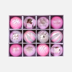 Lot De 12 Boules De Noel Rose 2