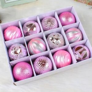 Lot De 12 Boules De Noel Rose
