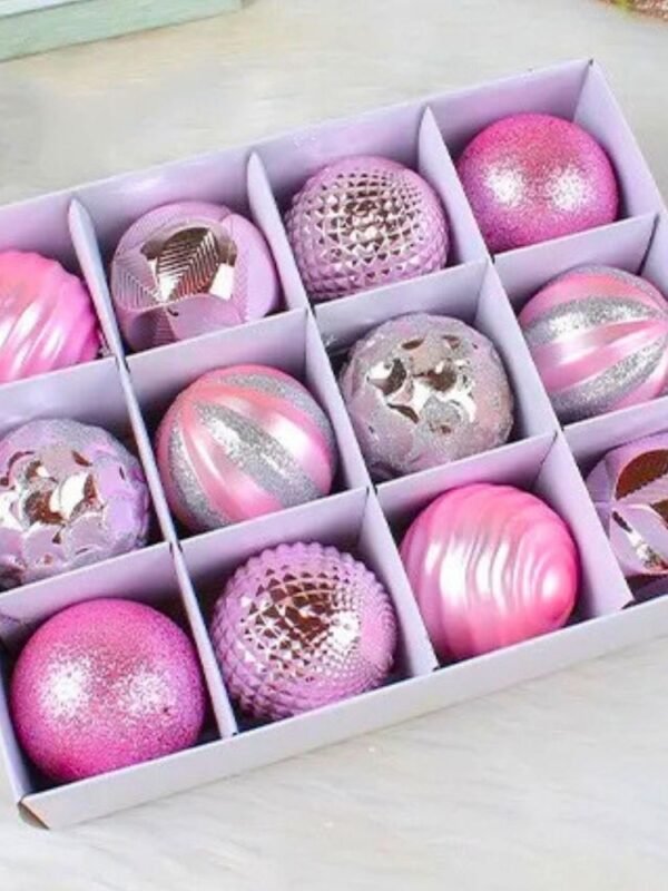 Lot De 12 Boules De Noel Rose