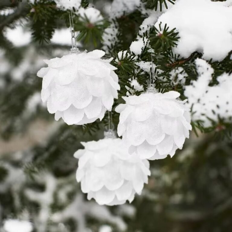 Lot De 3 Boules De Noel Neige Blanche Avec Petales