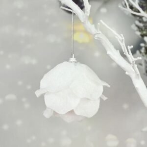 Lot De 3 Boules De Noel Neige Blanche En Forme De Rose 2