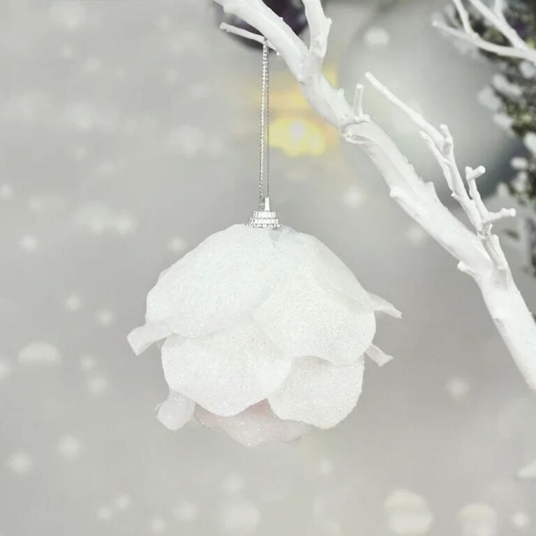 Lot De 3 Boules De Noel Neige Blanche En Forme De Rose 2