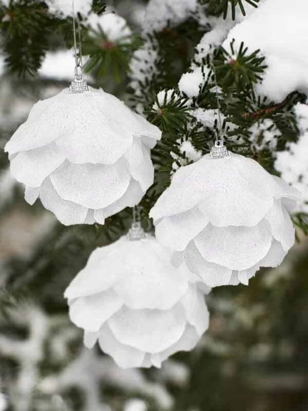 Lot De 3 Boules De Noel Neige Blanche En Forme De Rose
