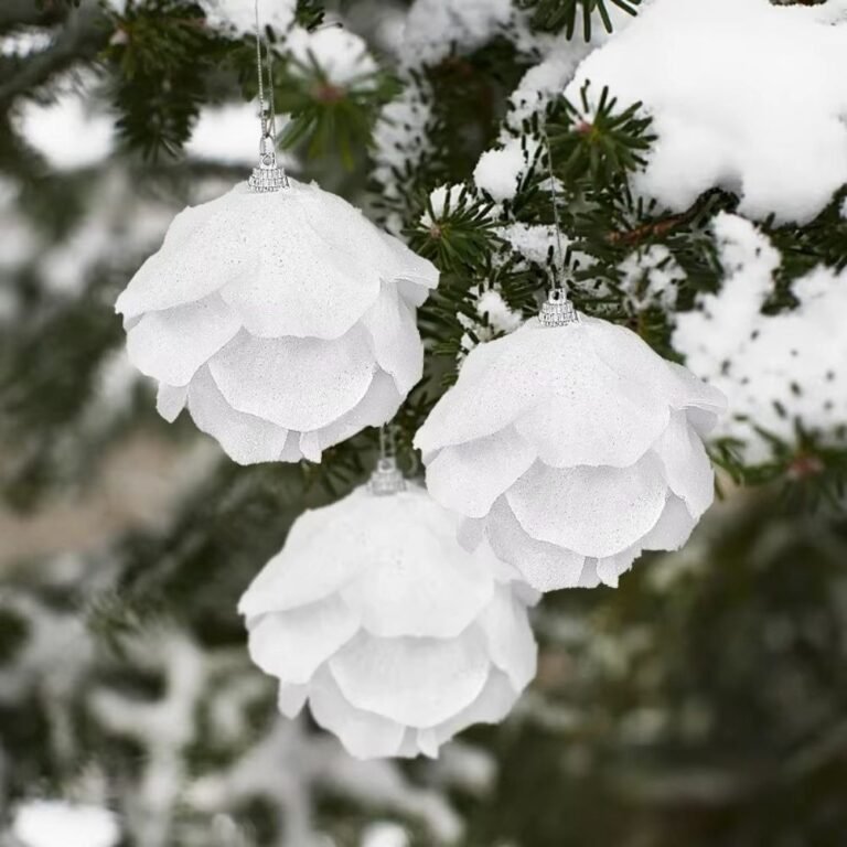 Lot De 3 Boules De Noel Neige Blanche En Forme De Rose