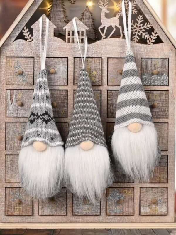 Lot De 3 Lutins De Noel A Suspendre Gris 1