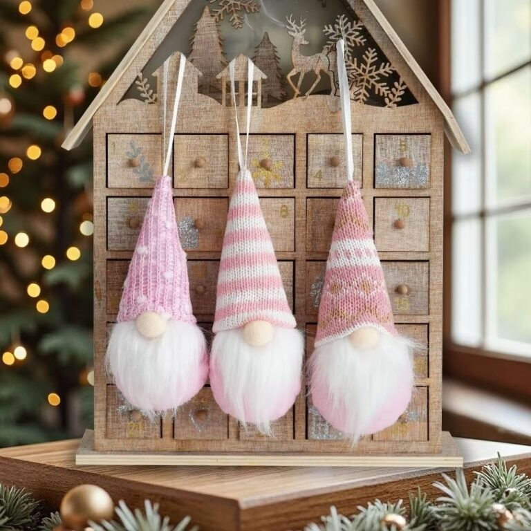 Lot De 3 Lutins De Noel A Suspendre Rose