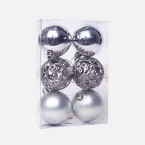 Lot De 6 Boules De Noel Argent 8 Cm 1