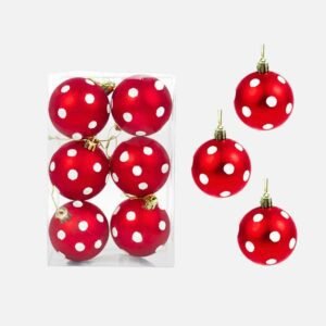 Lot De 6 Boules De Noel Rouge A Pois Blancs 1