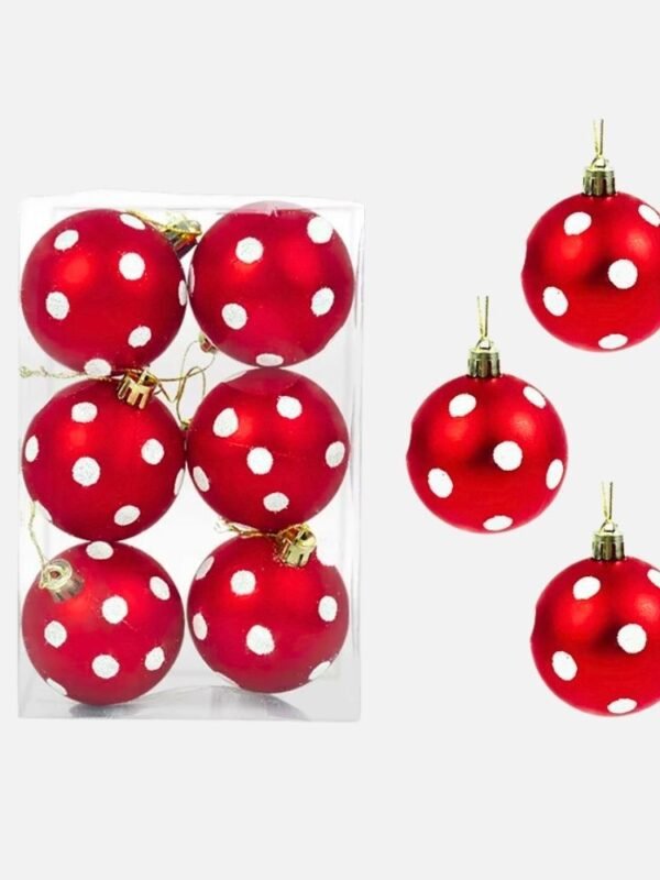 Lot De 6 Boules De Noel Rouge A Pois Blancs 1