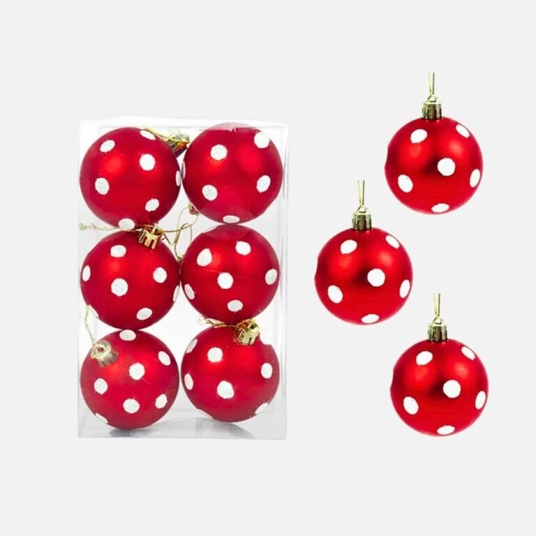 Lot De 6 Boules De Noel Rouge A Pois Blancs 1