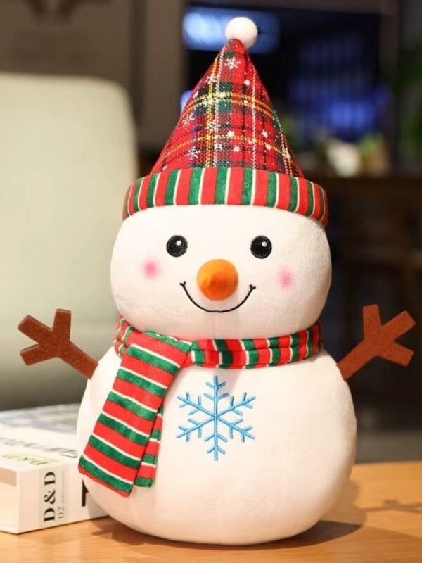 Peluche Pour Enfant Bonhomme De Neige Chapeau Raye Noel 1