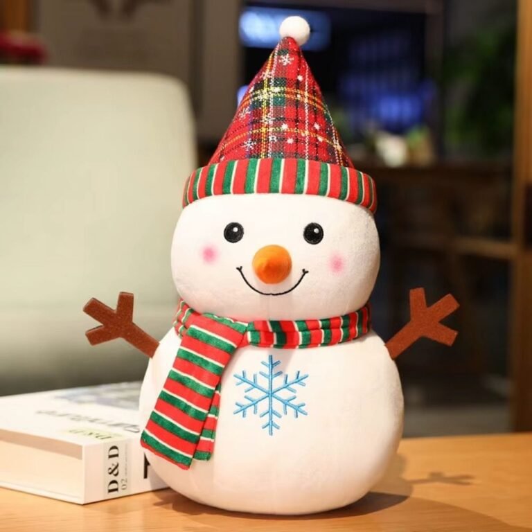 Peluche Pour Enfant Bonhomme De Neige Chapeau Raye Noel 1