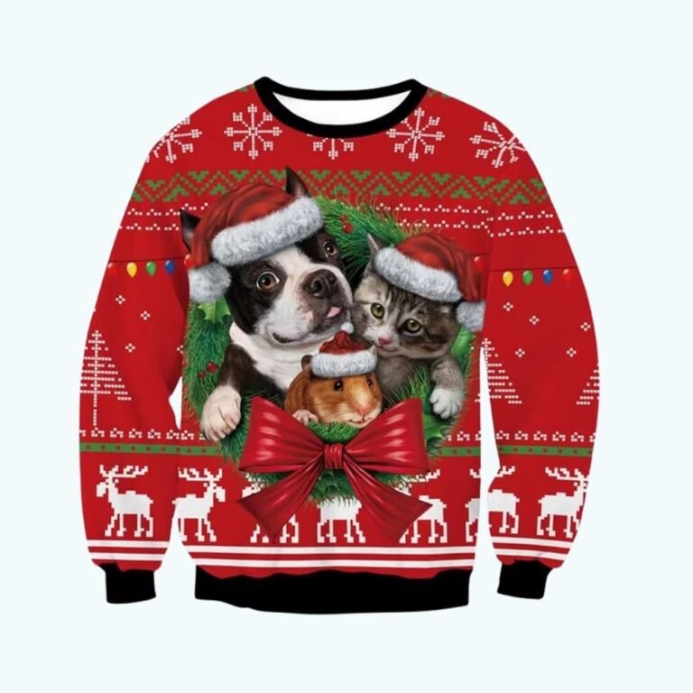 Pull De Noel Chien Chat Et Hamster 1