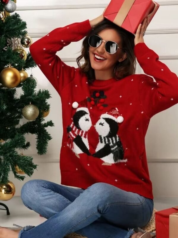 Pull De Noel Femme Pingouin Star
