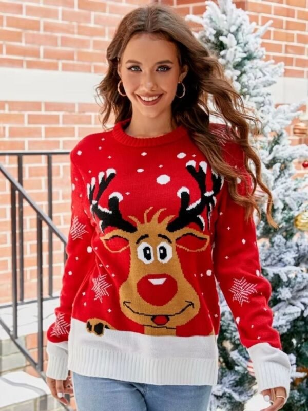 Pull De Noel Femme Renne Souriant