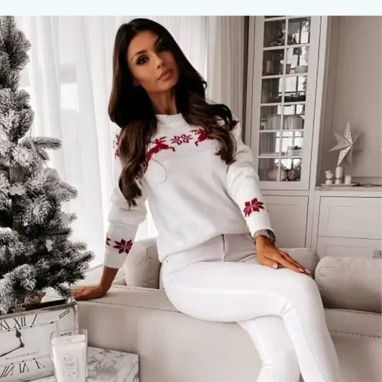 Pull De Noel Femme Rouge Et Blanc 1