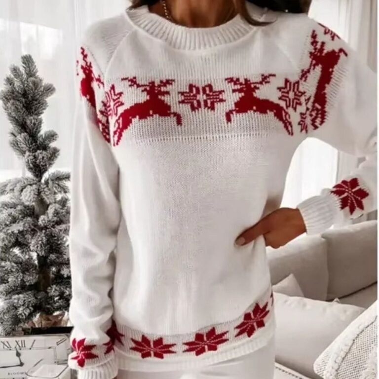 Pull De Noel Femme Rouge Et Blanc 2