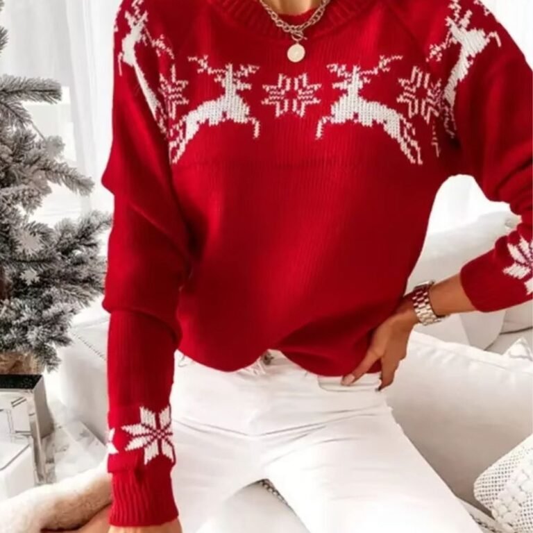 Pull De Noel Femme Rouge Et Blanc 4