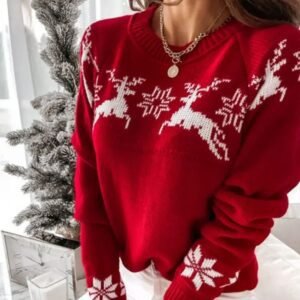 Pull De Noel Femme Rouge Et Blanc 5