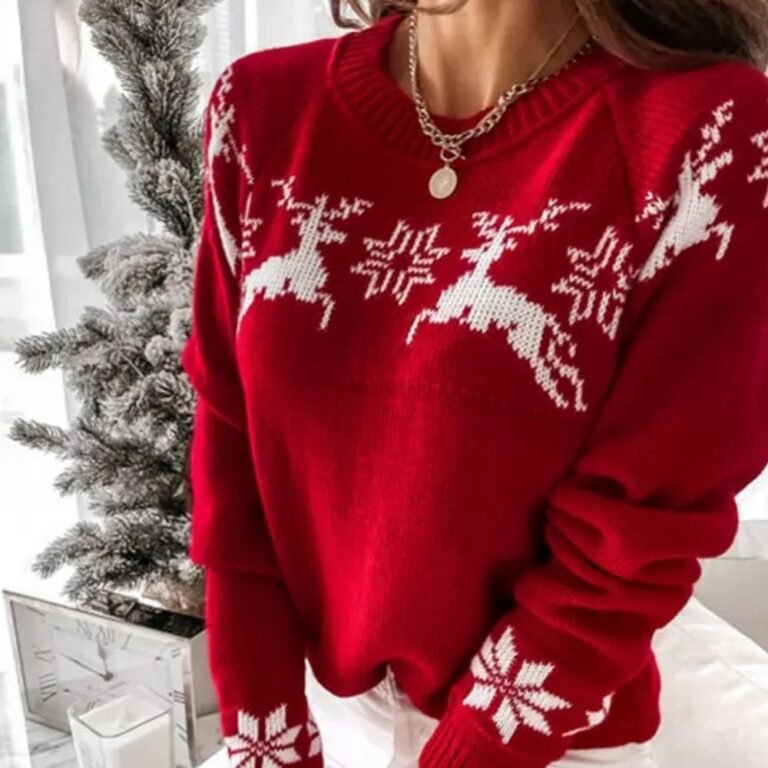 Pull De Noel Femme Rouge Et Blanc 5