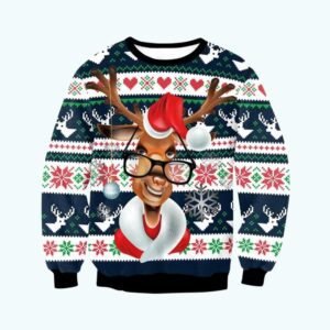 Pull De Noel Homme Renne A Lunettes 1