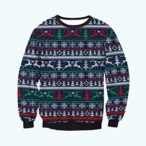 Pull De Noel Kitsch Traineau Et Sapins 1