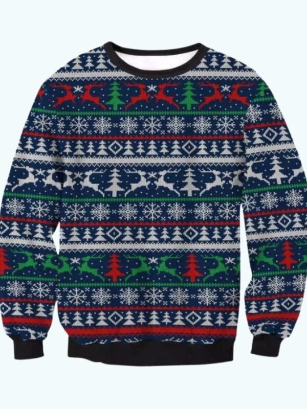 Pull De Noel Kitsch Traineau Et Sapins 1