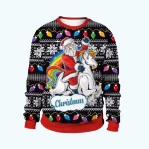 Pull De Noel Pere Noel Sur Une Licorne 1