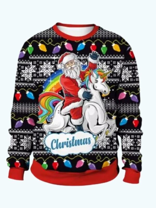 Pull De Noel Pere Noel Sur Une Licorne 1