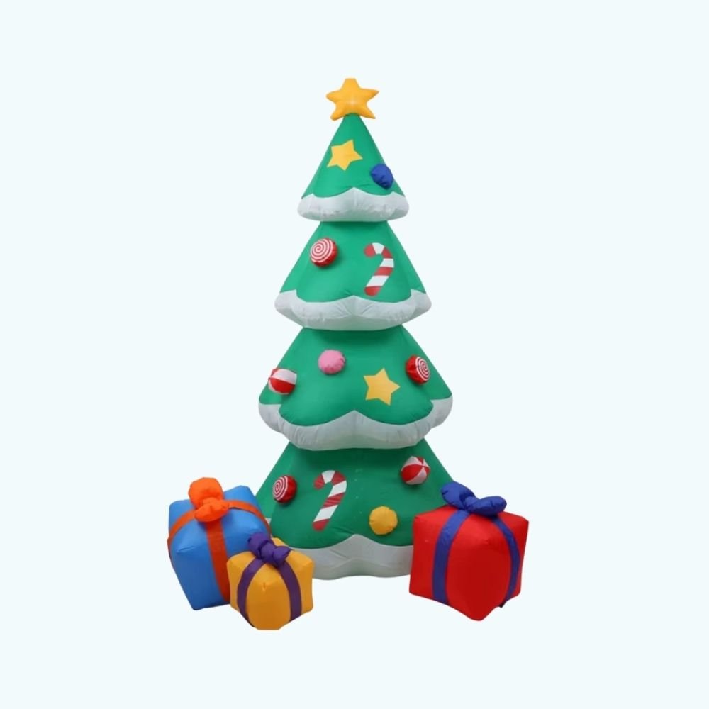 Sapin De Noël Gonflable 6 Pieds Avec LED - Blanc, Lumineux, Extérieur