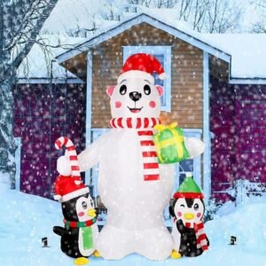 Structure De Noel Gonflable Ours Polaire Avec Pingouin 1