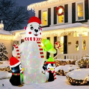 Structure De Noel Gonflable Ours Polaire Avec Pingouin
