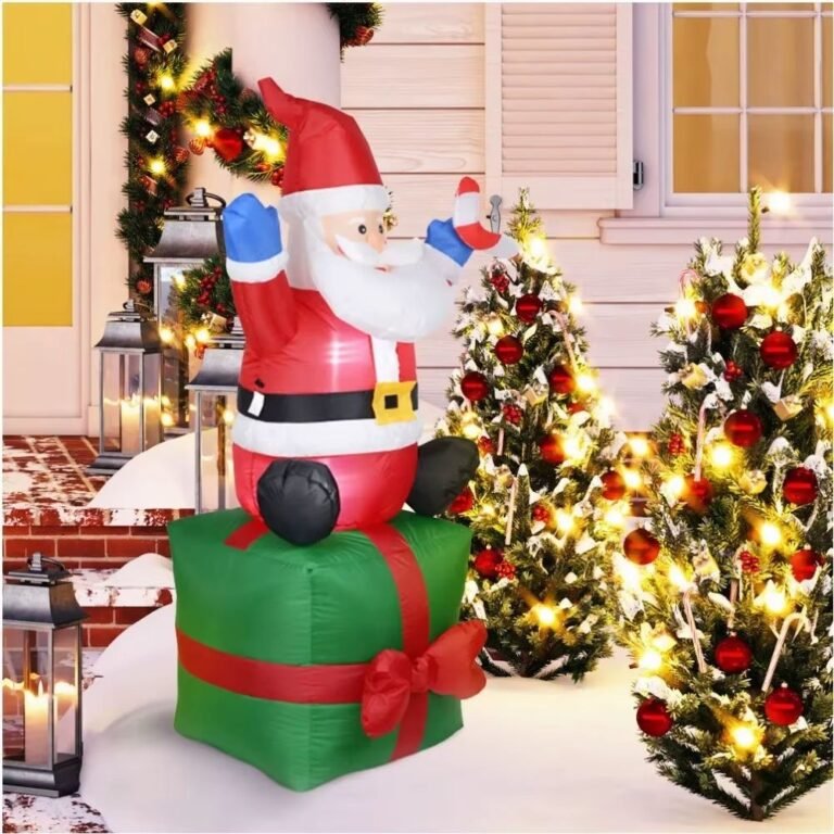 Structure De Noel Gonflable Pere Noel Assis Sur Un Cadeau 2