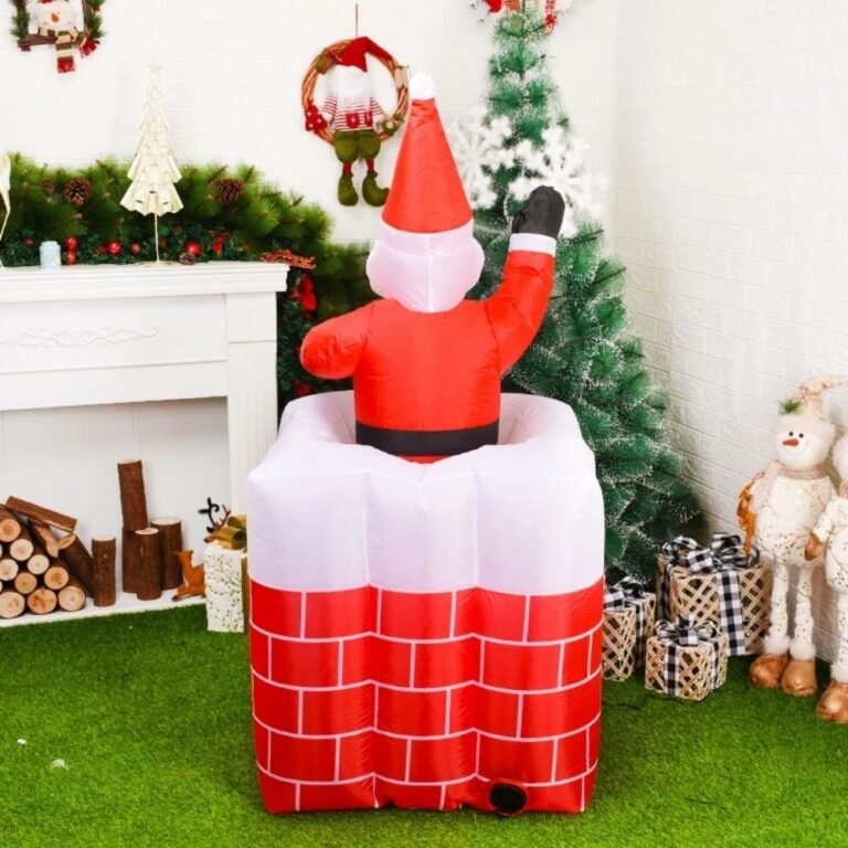 Structure De Noel Gonflable Pere Noel Sortant De La Cheminee 1